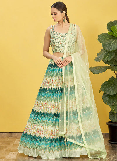 Light Green Multi Embroidery Printed Lehenga Choli