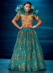 Turquoise Sequence Embroidered Festive Lehenga Choli