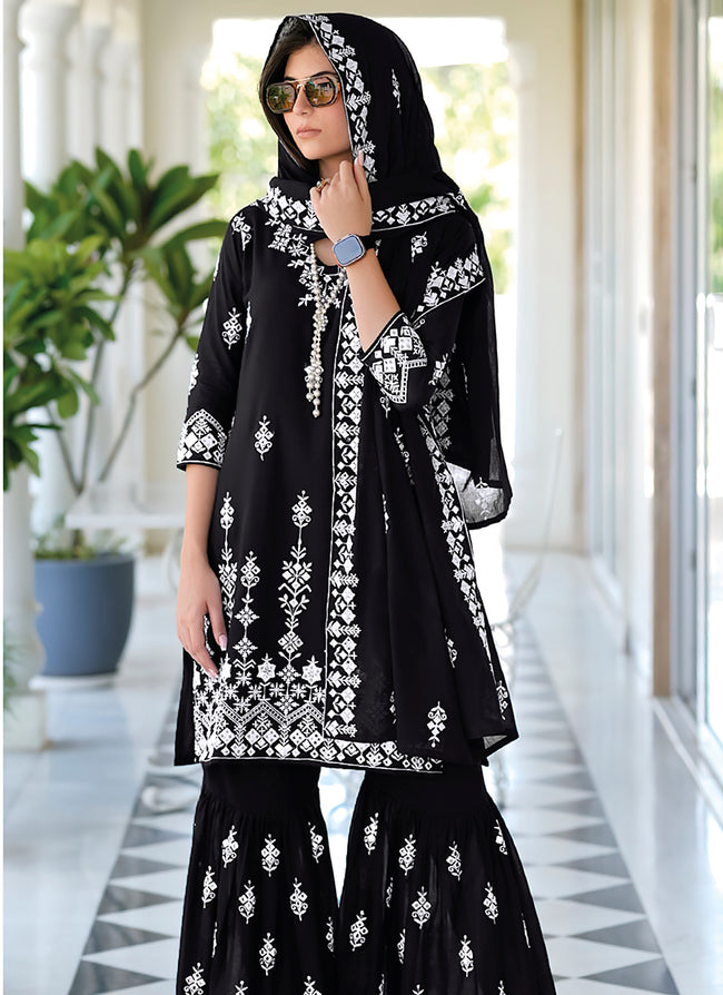 Black Lucknowi Gharara Suit In USA California