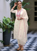Off White Multi Floral Embroidery Traditional Salwar Kameez 