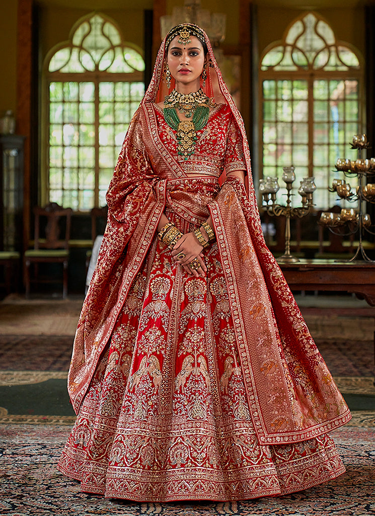 Bridal Red Multi Embroidery Bridal Lehenga Choli