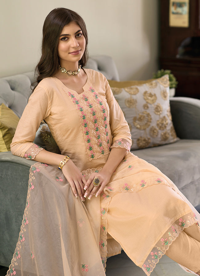 Peach Multi Embroidery Traditional Salwar Kameez In USA UK
