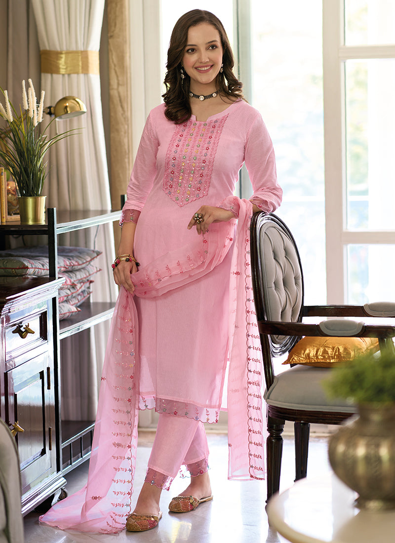 Embroidered Georgette Semi Stitched Salwar Suit Sm04450849 In Pink Colour