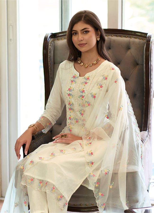 White Multi Embroidery Traditional Salwar Kameez In USA Australia
