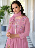 Lavender Embroidery Cotton Anarkali Pant Suit In USA