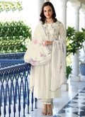 Off White Embroidery Cotton Anarkali Pant Suit In USA UK