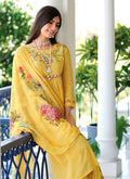 Yellow Embroidery Cotton Anarkali Pant Suit In USA UK