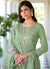 Pastel Green Embroidery Cotton Anarkali Pant Suit In USA