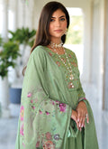 Pastel Green Embroidery Cotton Anarkali Pant Suit In USA UK