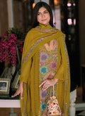 Mustard Yellow Multi Embroidery Wedding Pant Style Suit In USA UK