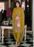 Mustard Yellow Multi Embroidery Wedding Pant Style Suit In USA Canada