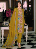 Mustard Yellow Multi Embroidery Wedding Pant Style Suit