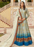Sky Blue Multicoloured Ikat Prints And Embroidered Silk Anarkali Gown