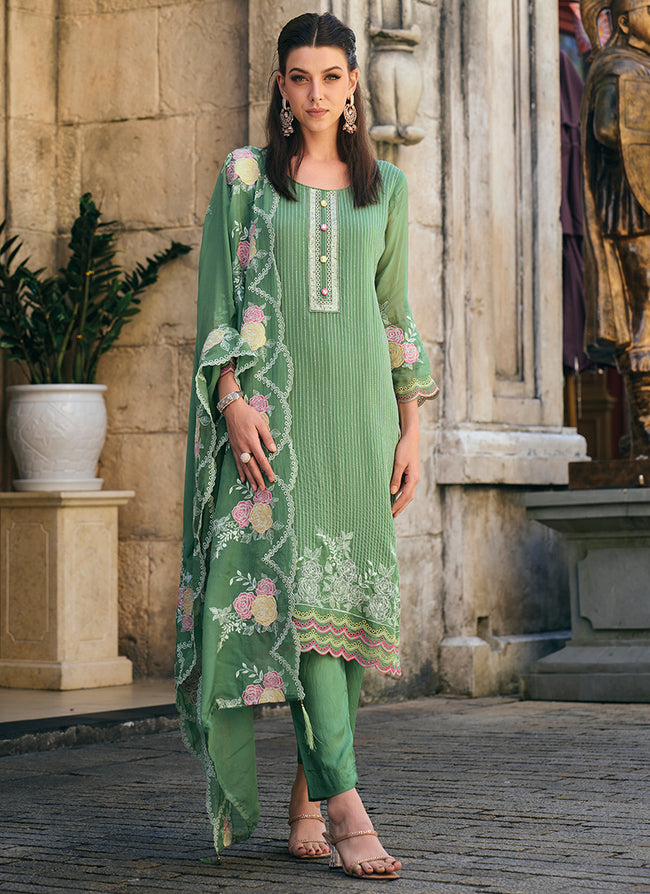 Green Multi Embroidery Wedding Salwar Kameez