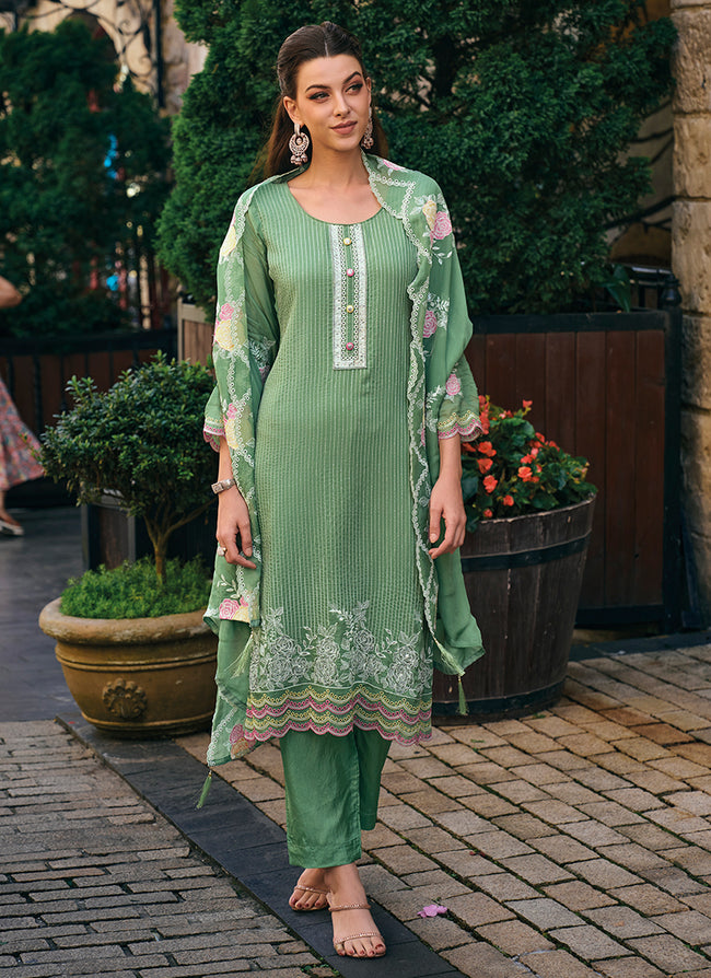Green Multi Embroidery Wedding Salwar Kameez In USA California