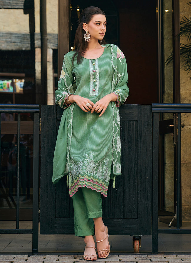 Green Multi Embroidery Wedding Salwar Kameez In USA California UK