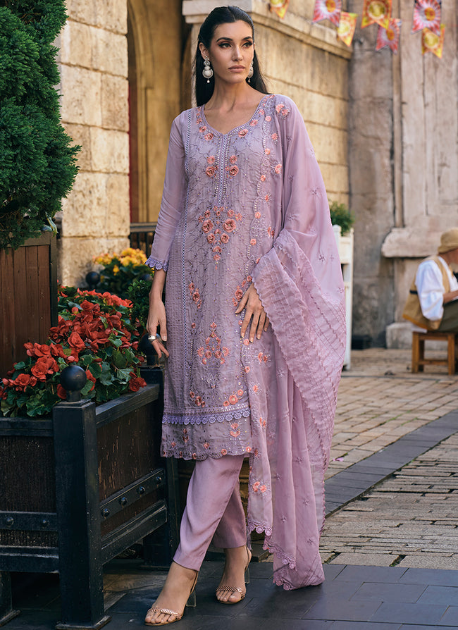 Purple Multi Embroidery Wedding Salwar Kameez