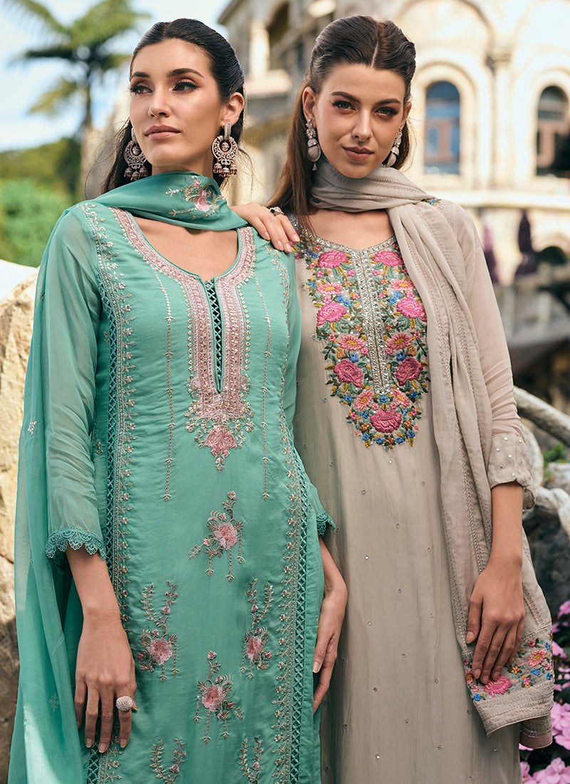 Aqua Blue Multi Embroidery Wedding Salwar Kameez In USA Canada