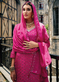 Hot Pink Traditional Embroidery Wedding Gharara Style Suit In USA