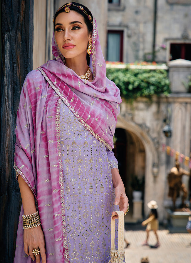 Lavender Traditional Gharara Style Suit In USA