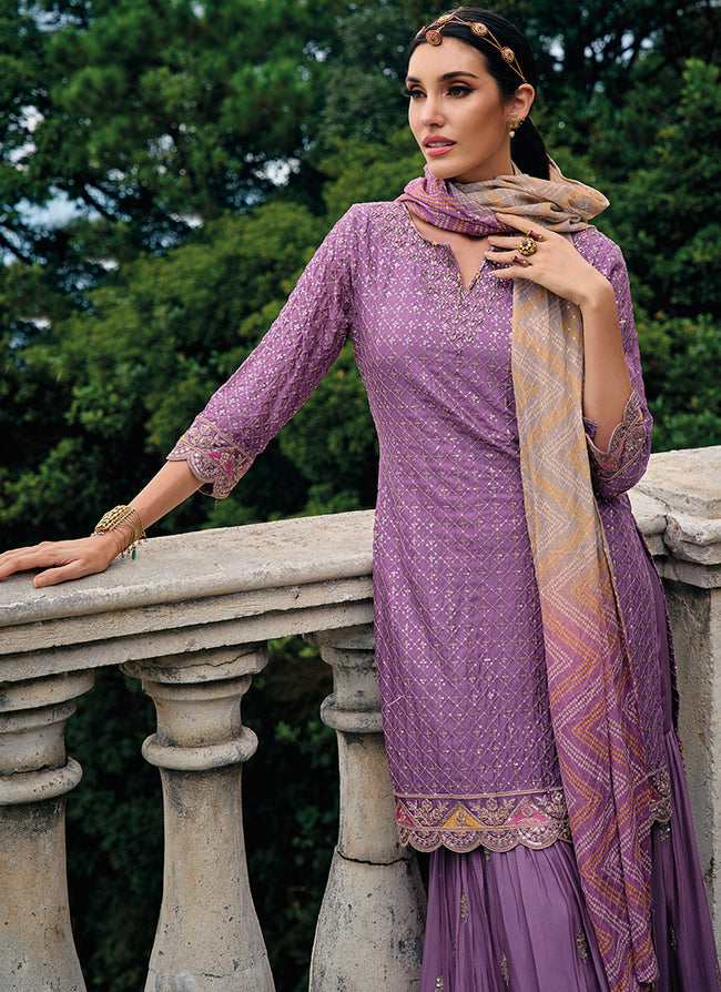 Purple Traditional Gharara Style Suit In USA