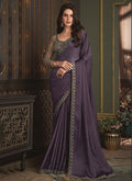 Purple Sequence Embroidery Silk Saree