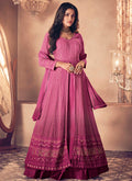 Hot Pink Traditional Sequence Embroidered Wedding Anarkali Lehenga