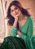 Green Traditional Sequence Embroidered Wedding Anarkali Lehenga In USA