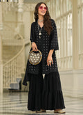 Black Mirror And Lace Work Embroidery Gharara Style Suit