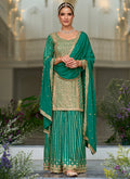 Green Traditional Sequence Embroidery Festive Palazzo Suit