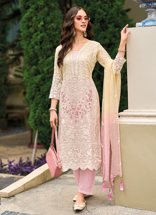 Pink Multi Sequence Embroidery Designer Pant Suit