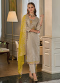 Grey And Yellow Embroidery Salwar Kameez Suit