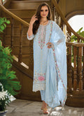 Sky Blue Embroidery Straight Cut Salwar Suit