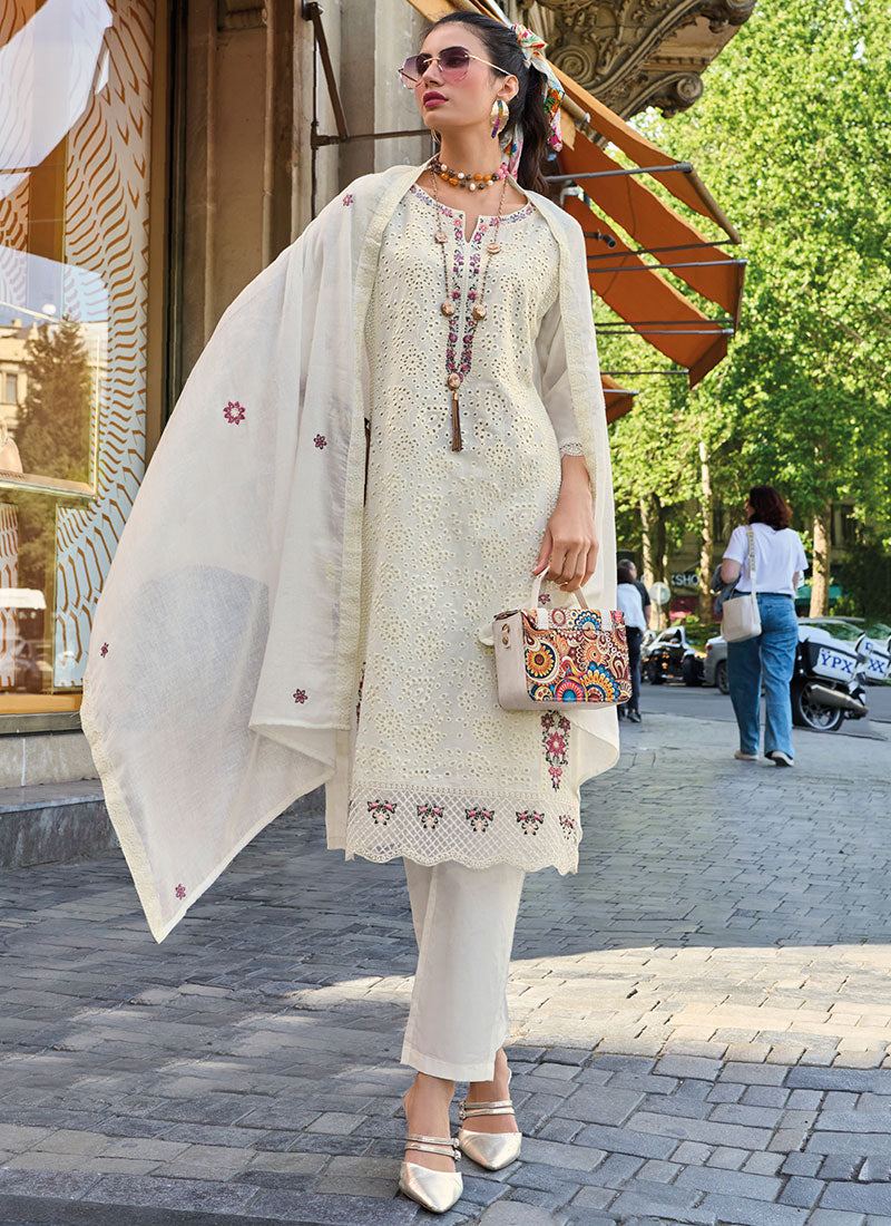 Buy Off White Chikankari Embroidered Pant Style Salwar Suit At Hatkay In Canada With Free International Shipping Worldwide.