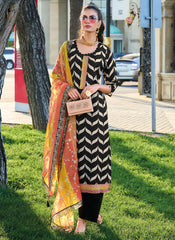Black Embroidery Printed Traditional Pakistani Style Pant Suit