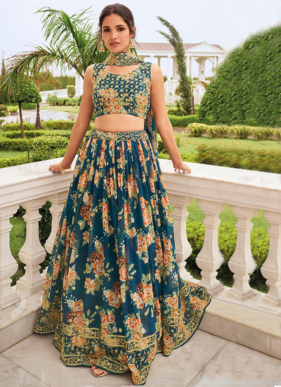 Indian Lehenga - Royal Blue Sequence Embroidery Lehenga Choli In Usa