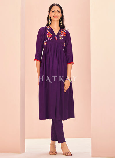 Violet Handwork Kurta And Pant Suit