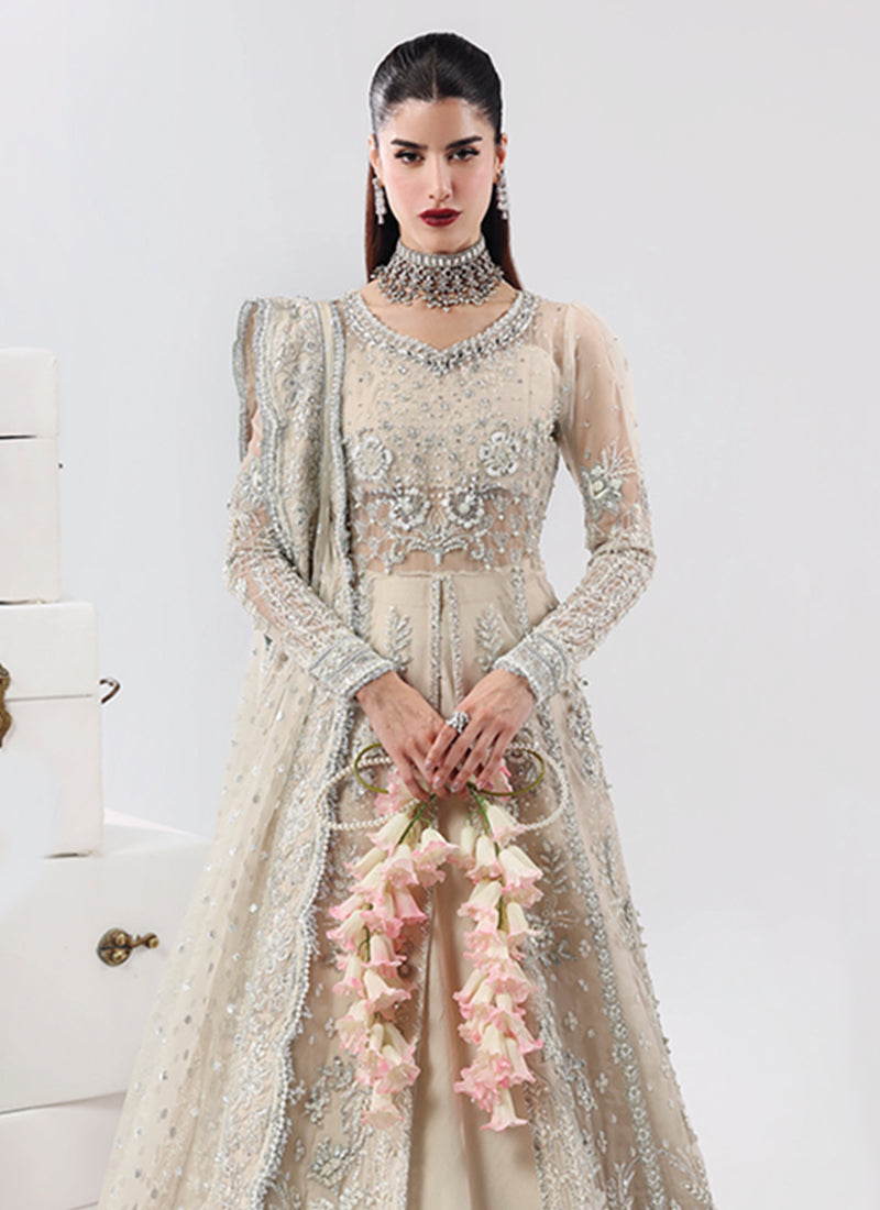 Pearl Mist Embroidered Organza Slit Style Lehenga