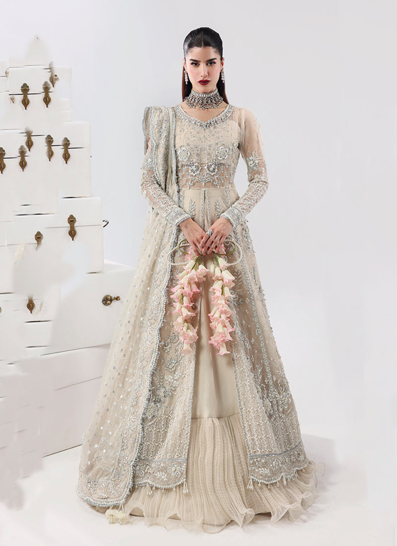 Pearl Mist Embroidered Organza Slit Style Lehenga