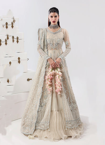 Pearl Mist Embroidery Organza Slit Style Lehenga
