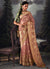 Rose Gold Crystal Stone Embellished Brocade Silk Saree