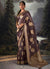 Purplish Brown Crystal Stone Embellished Brocade Silk Saree