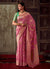 Pink And Green Zari Weaved Banarasi Crape Georgette Saree