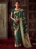 Dark Green Zari Weaved Banarasi Crape Georgette Saree