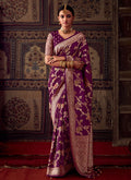 Deep Wine Zari Weaved Banarasi Crape Georgette Saree