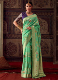 Green And Purple Zari Weaved Banarasi Crape Georgette Saree