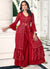 Red Sequence Embroidery Jacket Style Palazzo Suit
