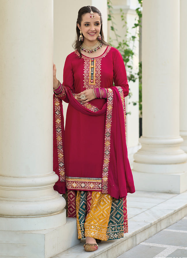 Maroon Multi Embroidery Traditional Gharara Style Suit