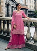 Pink Sequence Embroidery Festive Palazzo Suit