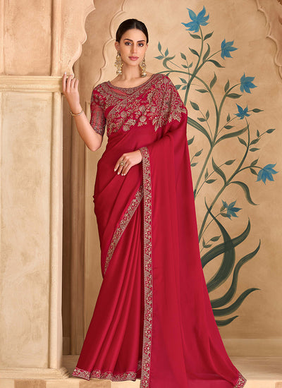 Bridal Red Multi Embroidery Wedding Saree